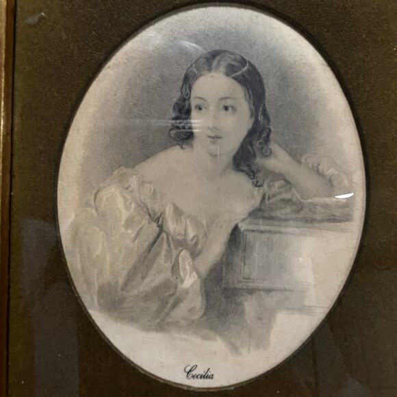 Vintage set (3) framed art prints portraits named women wooden double frames - Picture 3 of 8